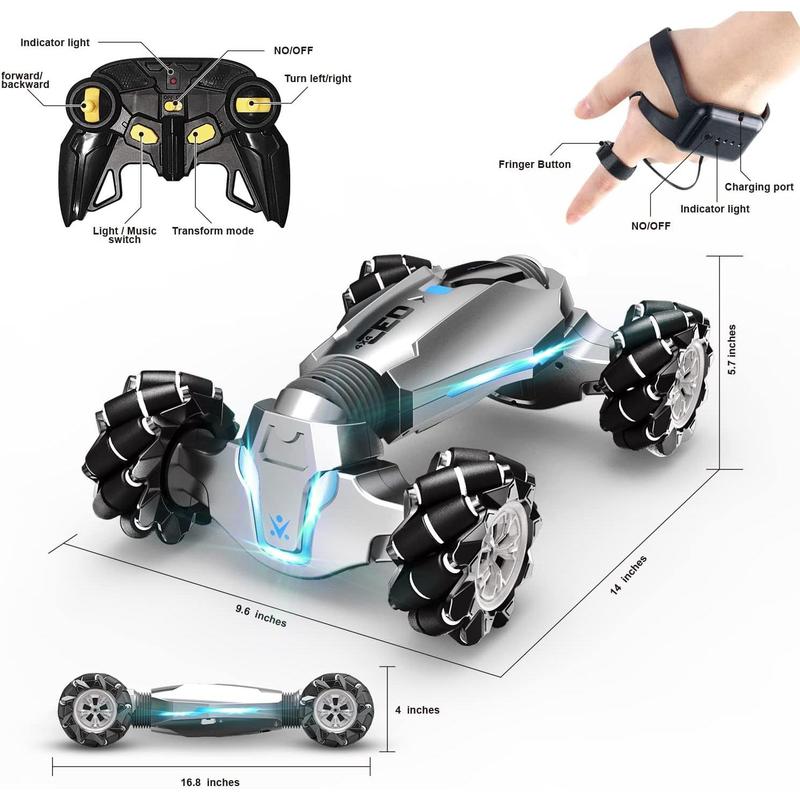 1:10 Scale Gesture Sensing Rc Stunt Car, 4WD Remote Control Hand Controlled Transform , Double Sided Vehicle 360? Spins with Lights Music, All Terrains Monster Truck for Boys Kids