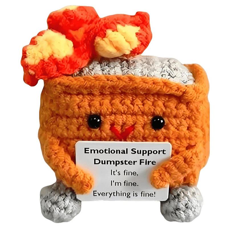 Emotional Support Dumpster Fire with Encouraging Card Positive Crochet Dumpster Fire Cute Funny Gifts for Friends Coworker