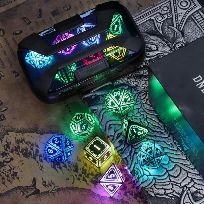 Wireless Light Up Dice Set D&D RGB Cool LED DND Dice with Charging Box Rechargeable 7 Color Polyhedral Role Playing Dice for DND Gifts RPG