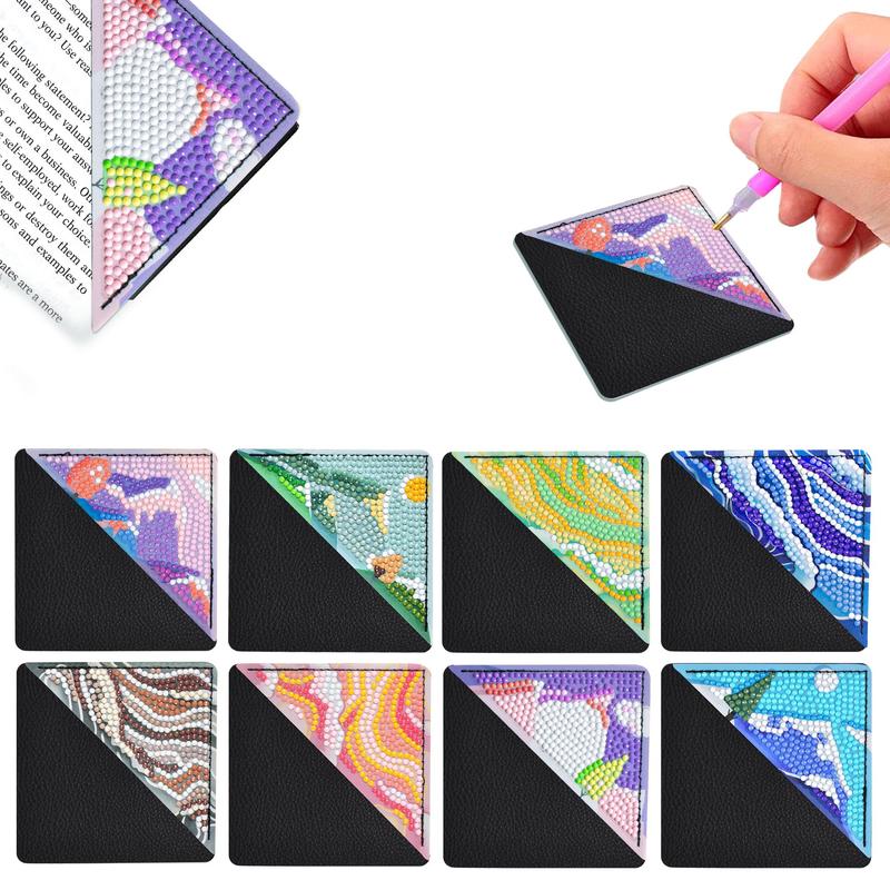 Rhinestone Diamond Art Painting Corner Bookmark, 8 Counts set DIY Diamond Art Painting Book Mark, DIY Decorative Art Craft Kit for Adults