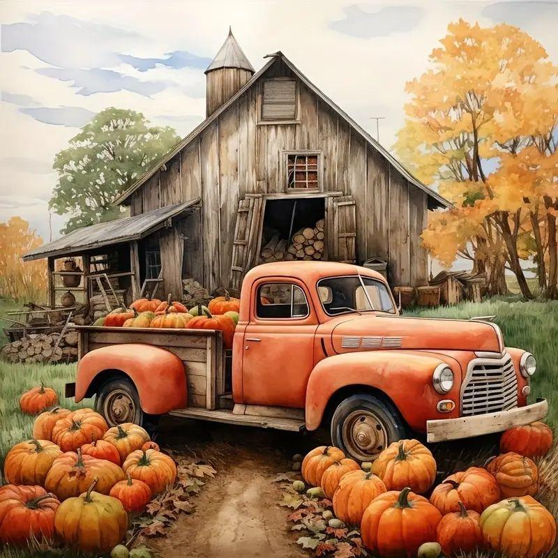 DIY Artificial Rhinestones Arts Painting Kit Without Frame, Pumpkin Farm Pattern DIY Painting, Handmade Craft Wall Art Decoration