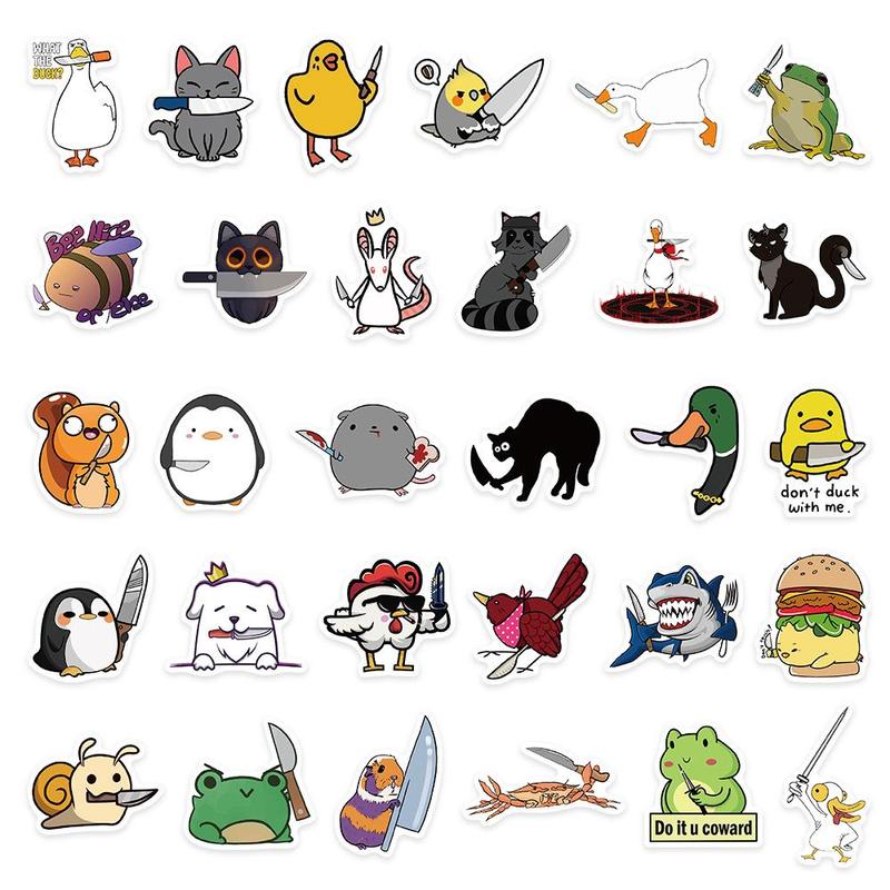 Cartoon Animal & Knife Pattern Sticker, Cute Cartoon Sticker, DIY Decorative Sticker for Laptop, Phone, Bike, Scrapbooking