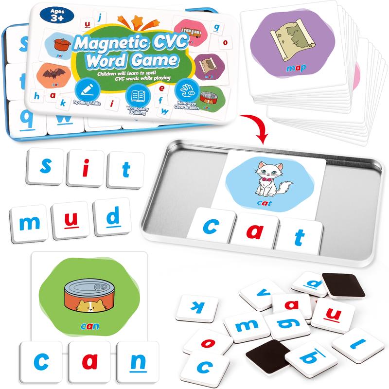 CVC Word Games, Magnetic Letters & Flash Cards, Phonics Games, Alphabet Learning Toys, Refrigerator Fridge Magnets, Phonics Learning Tools