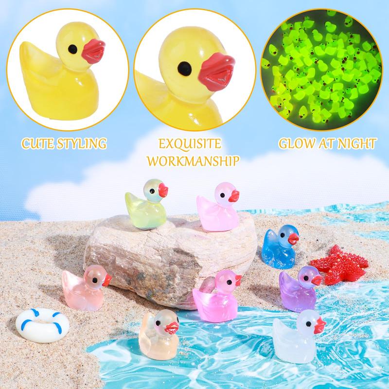 240 Pcs Luminous Mini Resin Ducks Bulk 16 Colors Tiny Duck Glow in The Dark for Garden Micro Landscape Dollhouse Aquarium Potted Ornament Charms Birthday Party DIY Toys Craft Accessories