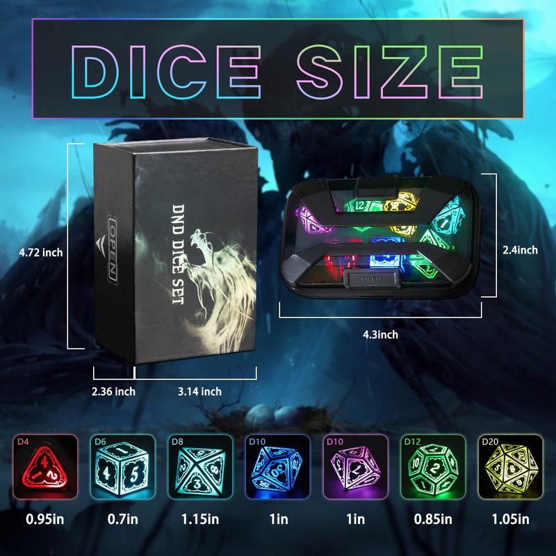 Wireless Light Up Dice Set D&D RGB Cool LED DND Dice with Charging Box Rechargeable 7 Color Polyhedral Role Playing Dice for DND Gifts RPG