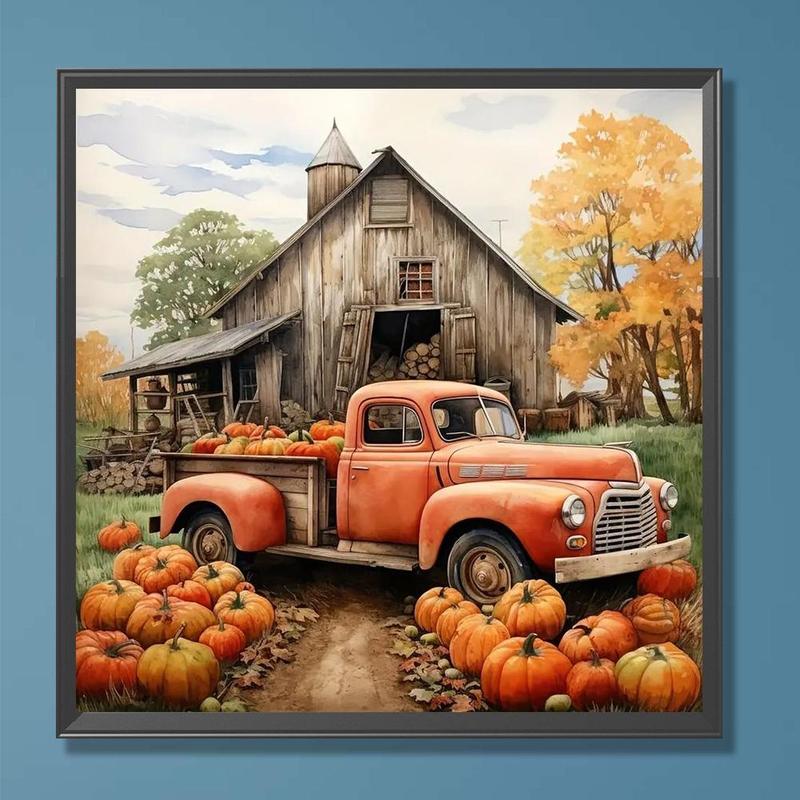 DIY Artificial Rhinestones Arts Painting Kit Without Frame, Pumpkin Farm Pattern DIY Painting, Handmade Craft Wall Art Decoration