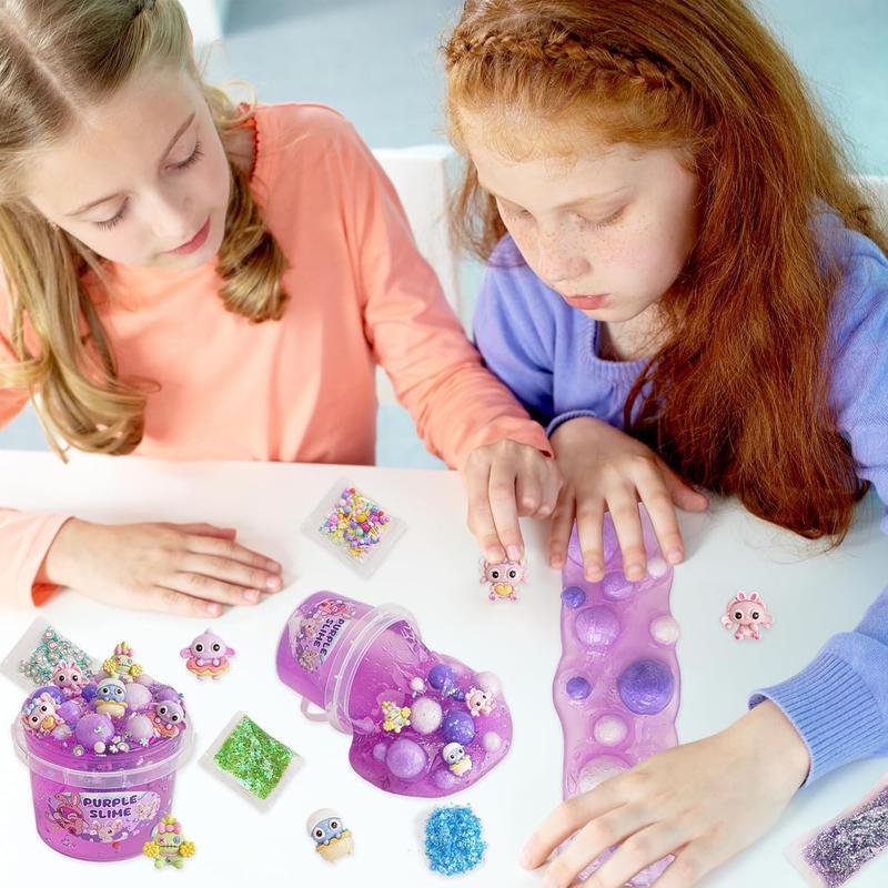 Purple Slime Kit, Clear Slime Bucket, Slime Party Favors for Kids, Crunchy Slime Includes 10 Packs of Slime Add-ins, Sensory Toys Birthday Easter Hallowmas for Girls Gift & Boys Gift