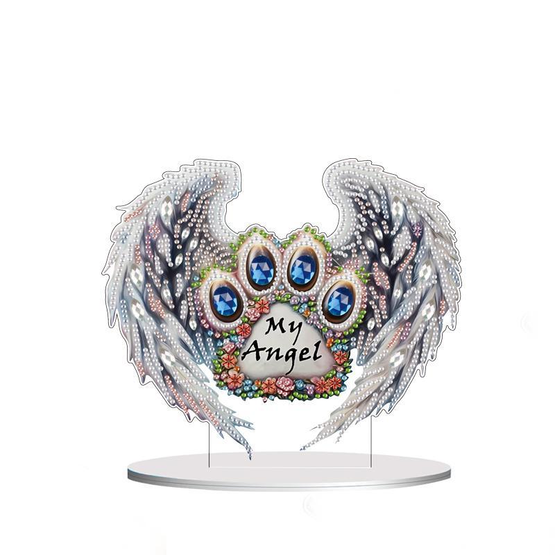 DIY 5D Diamond Arts Colorful Painting Kit, Angel Wing & Paw Shaped Acrylic Decorative Kit, Creative Home Decor with Gift Box