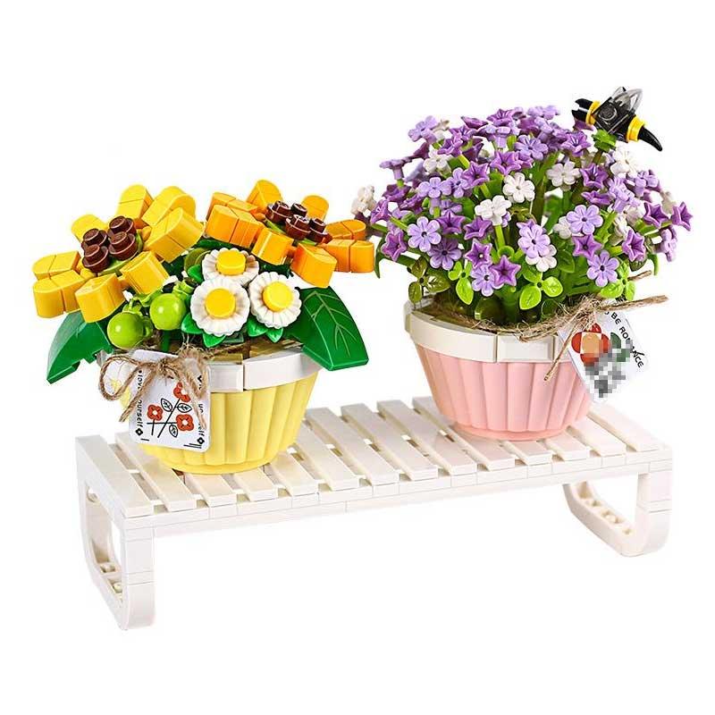 Mini Bonsai Flower Micro Building Blocks, 1 Set DIY Green Plant Bouquet Potted Model Flower Block Home Decoration Girl Gift Children's Toys