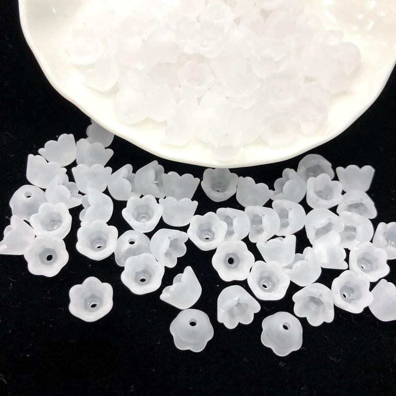 Spring 200pcs Easter Decor Transparent Acrylic Beads, Tulip Flower Lily of The Valley for Jewelry Making DIY Bracelet Necklace