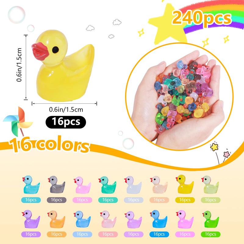 240 Pcs Luminous Mini Resin Ducks Bulk 16 Colors Tiny Duck Glow in The Dark for Garden Micro Landscape Dollhouse Aquarium Potted Ornament Charms Birthday Party DIY Toys Craft Accessories