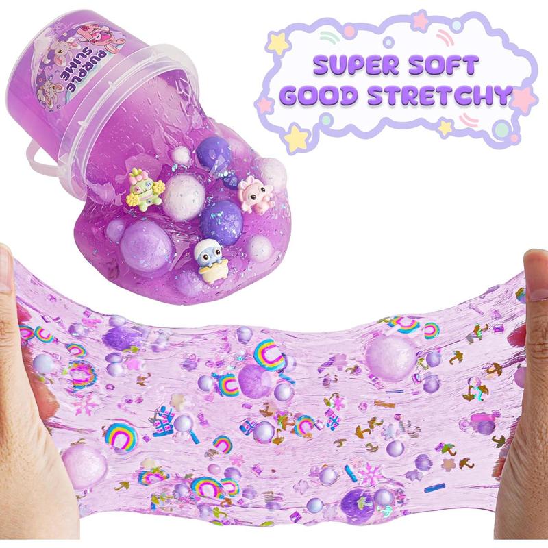 Purple Slime Kit, Clear Slime Bucket, Slime Party Favors for Kids, Crunchy Slime Includes 10 Packs of Slime Add-ins, Sensory Toys Birthday Easter Hallowmas for Girls Gift & Boys Gift