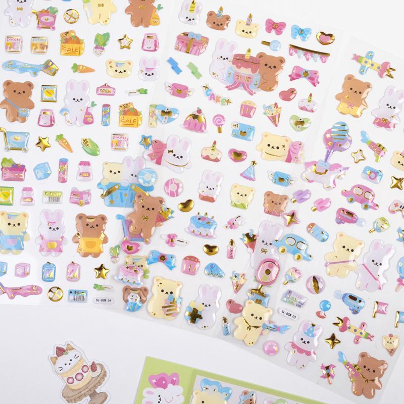 Cartoon Bear Pattern Sticker (4 Counts), Cute Decorative Sticker, DIY Decals for Water Bottle, Laptop, Phone Case, Scrapbooking, Journal Making