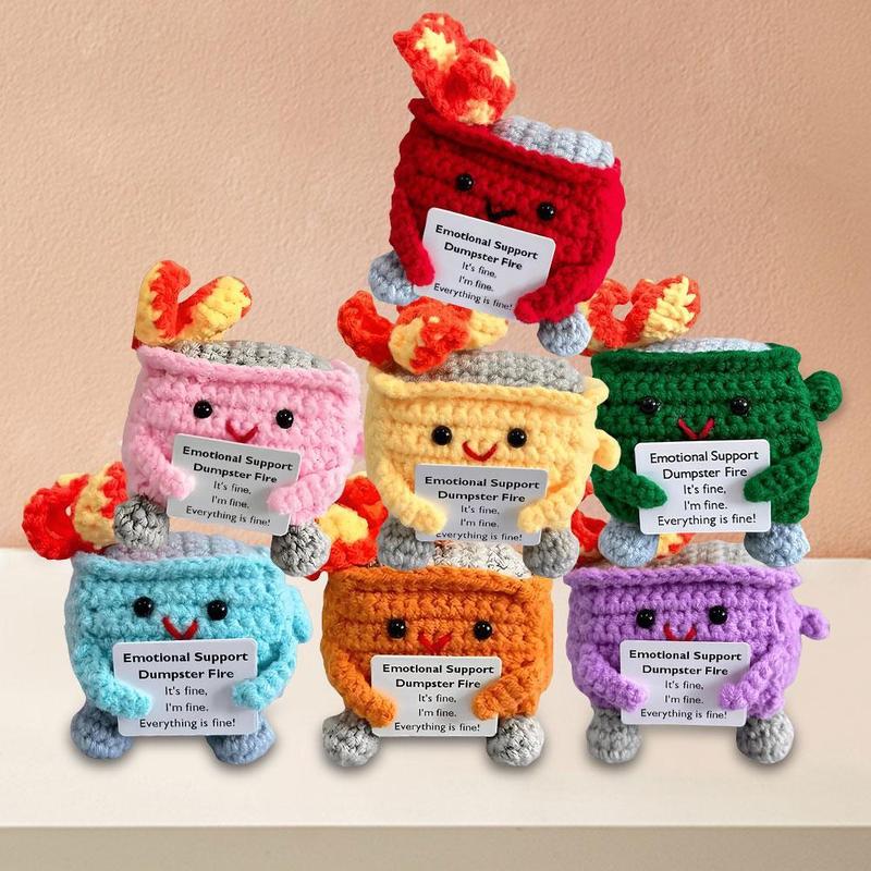 Emotional Support Dumpster Fire with Encouraging Card Positive Crochet Dumpster Fire Cute Funny Gifts for Friends Coworker