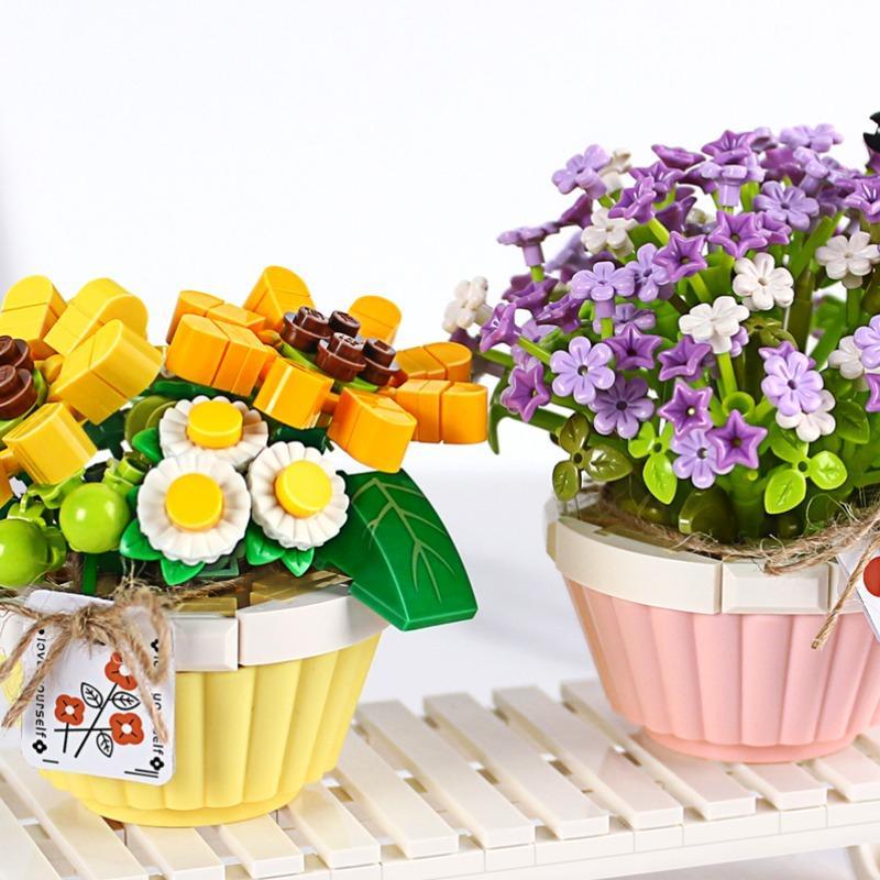 Mini Bonsai Flower Micro Building Blocks, 1 Set DIY Green Plant Bouquet Potted Model Flower Block Home Decoration Girl Gift Children's Toys