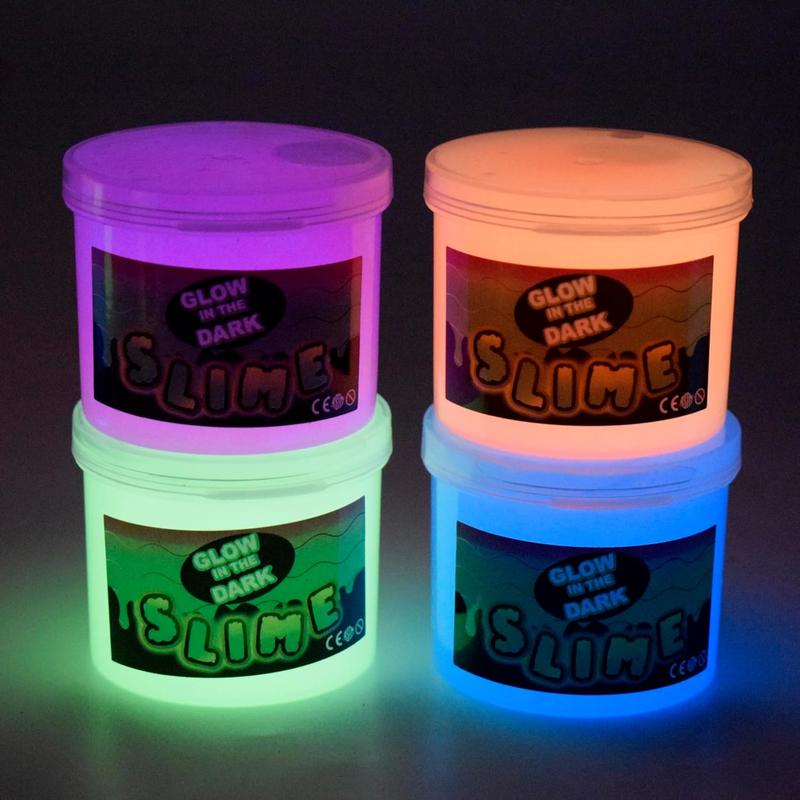 Glow in The Dark Slime Kit 6 Pack, Neon Blue, Green, Pink, Yellow Colors, Non Sticky, Glowing Galaxy Slime Kit for Kids, Kids Party Favors, Goody Bag Fillers, Stress Relief Toys, Holiday Supplies