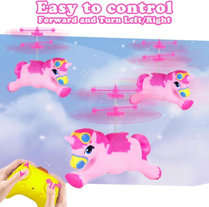 Remote Control Unicorn Helicopter, Flying Unicorn Toys for Girls Age 6 7 8 9 Teens Gift, 2 Channel Rc Drone Flying Unicorn Fairy with LED Light for Kids Indoor Play, Easy to Forward, Turn Left Right