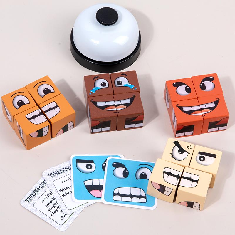 Face-Changing Cube Building Blocks Wooden Expressions Matching Block  Board Games for Family Night Puzzle Games