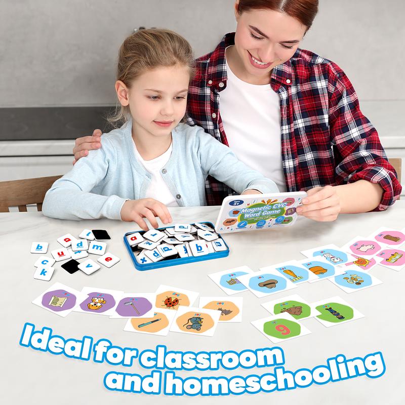 CVC Word Games, Magnetic Letters & Flash Cards, Phonics Games, Alphabet Learning Toys, Refrigerator Fridge Magnets, Phonics Learning Tools