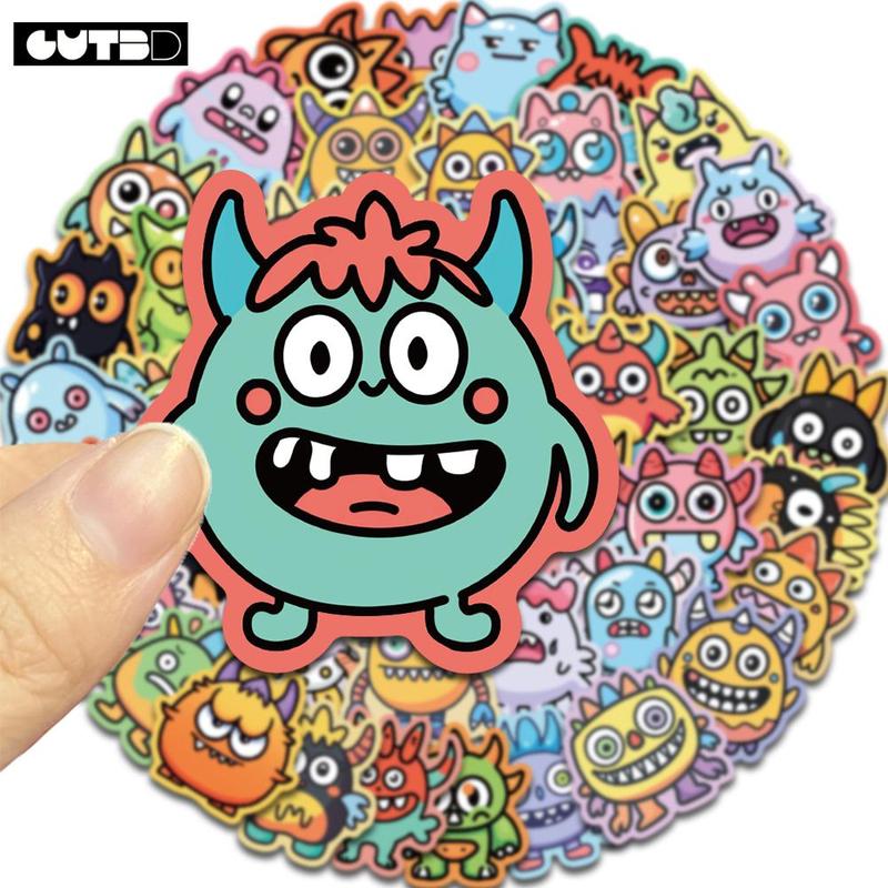 Cute Monster Pattern Sticker (50pcs), Cartoon Decorative Sticker, DIY Decals for Water Bottle, Laptop, Phone Case, Scrapbooking, Journal Making