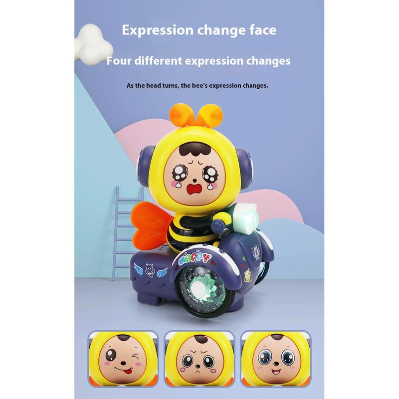 Children's cartoon battery face-changing bee music lights dancing multiple expressions motorcycle boys and girls moving toys with lights and music