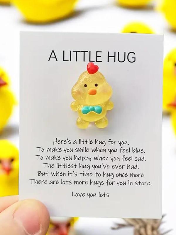 Cute Duck Design Pocket Hug, Kawaii Resin Animal Decoration with Encouragement Greeting Card, Stress Relief Toys for Birthday, Wedding Party