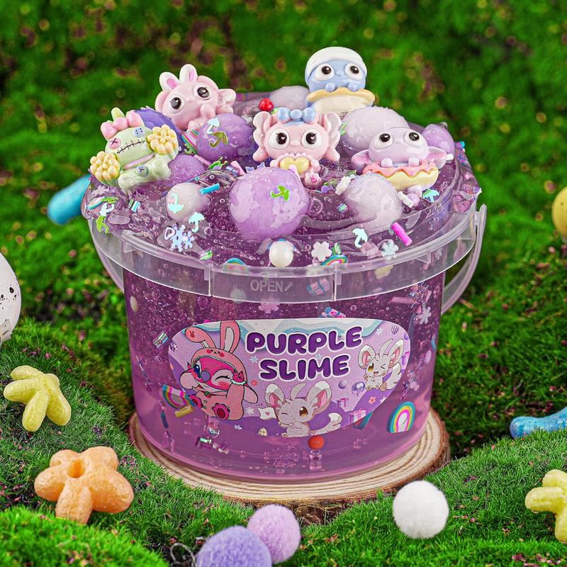 Purple Slime Kit, Clear Slime Bucket, Slime Party Favors for Kids, Crunchy Slime Includes 10 Packs of Slime Add-ins, Sensory Toys Birthday Easter Hallowmas for Girls Gift & Boys Gift