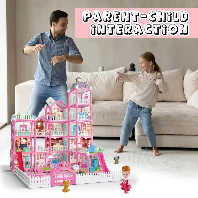 DIY Doll House, 1 Box Dream Doll House with Furniture & Dolls, Parent-child Interaction Toy, Pretend Toy for Little Girls Kids, Birthday Gift