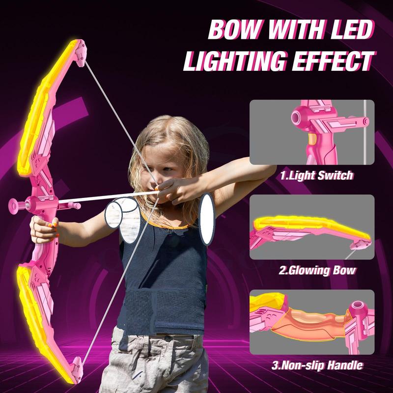 Bow & Arrow Toy Set with Light, 1 Set Creative Shooting Toy with Suction Cup Arrows & Targets & Quiver, Indoor Outdoor Sports Toys