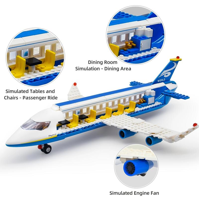 491 Piece City Passenger Airplane Building Set, 6 IN1 Airplane Bricks Toy-Airbus, Creative Building Projects with Shuttle Bus, Baggage Truck, Top STEM Toy for Boy and Girl Ages 6 7 8+