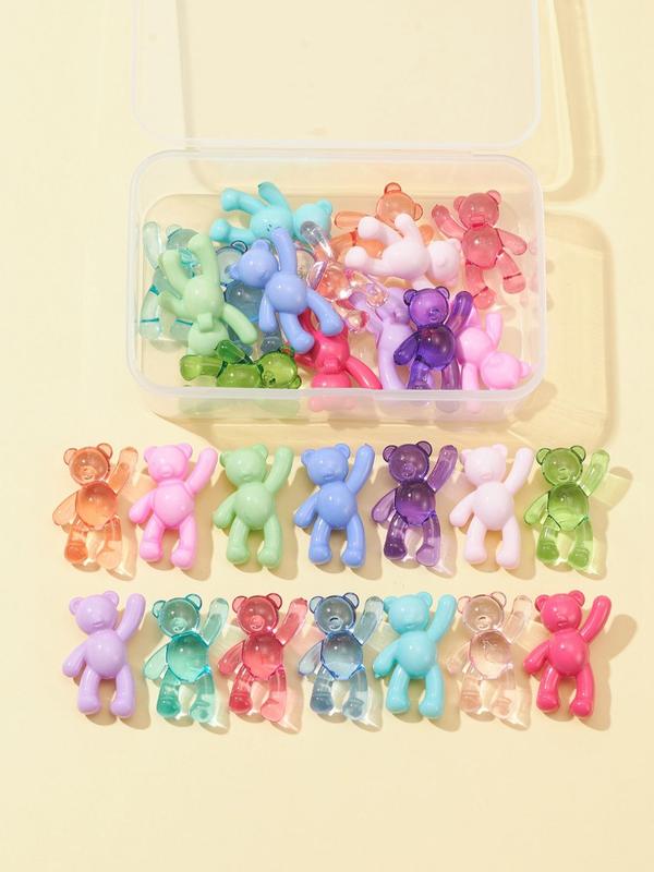 Cute Cartoon Bear Pendants (1 Box), Colorful Bear Pendants for Diy, Opaque & Transparent Acrylic Pendants for Women & Men, Perfect for Necklace and Bracelet Making