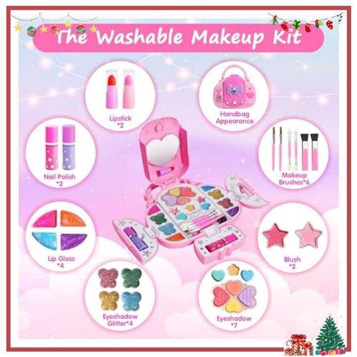 Topsolid Kids Makeup Kit for Girl, Real Washable Makeup for Kids with Mirror, Kids Makeup Sets for Girls 5-8, Princess Toys Cosmetic Set, Christmas & Birthday Gifts Toys for 3 4 5 6 7 8 Year Old Girls