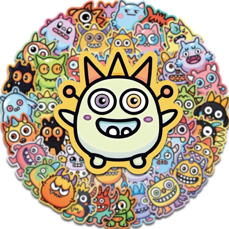 Cute Monster Pattern Sticker (50pcs), Cartoon Decorative Sticker, DIY Decals for Water Bottle, Laptop, Phone Case, Scrapbooking, Journal Making