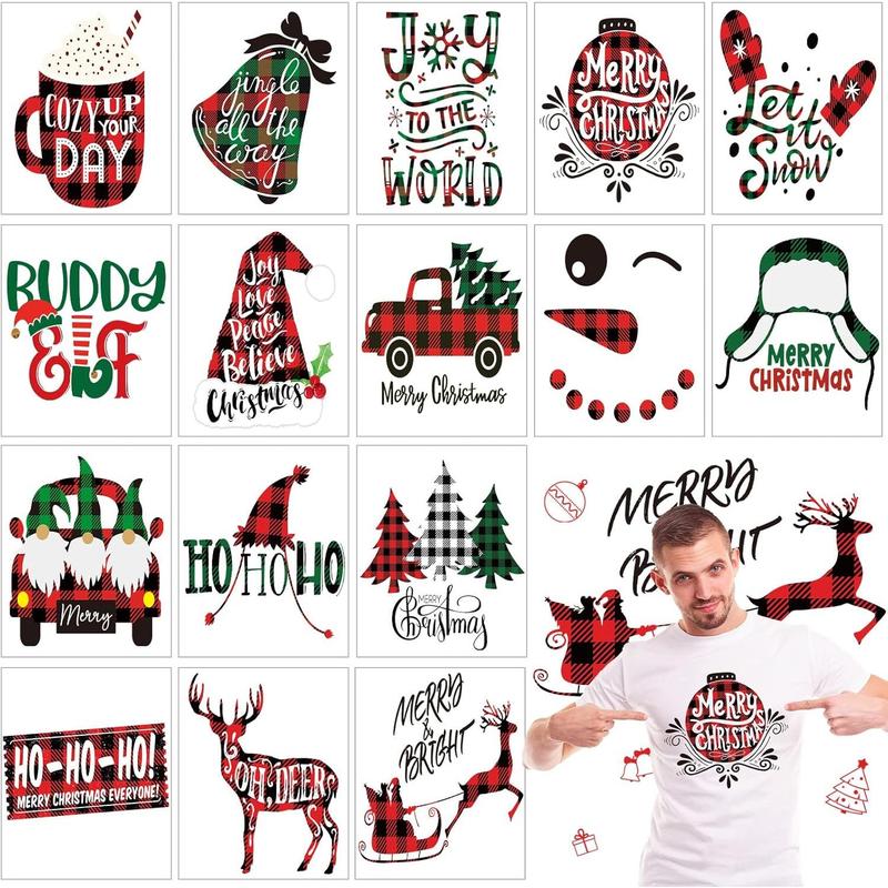 HISPANIC CHRISTMAS TRANSFER 16 Sheets Christmas Heat Transfer Vinyl HTV Iron on Vinyl Vinyl Crafts Shirt Decals Iron on Decals Colorful Vinyl Sheet for DIY Crafts Supplies (Deer Style)