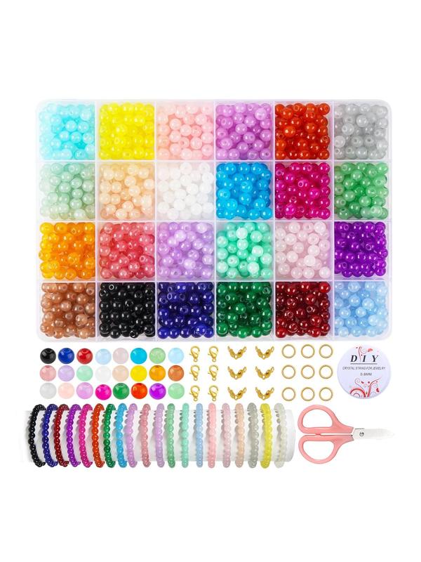 DIY Jewelry Making Kit, 24-color Round Glass Beads Kit, DIY Jewelry Accessories for Bracelet Necklace Earrings Pendant, Jewelry Making Supplies