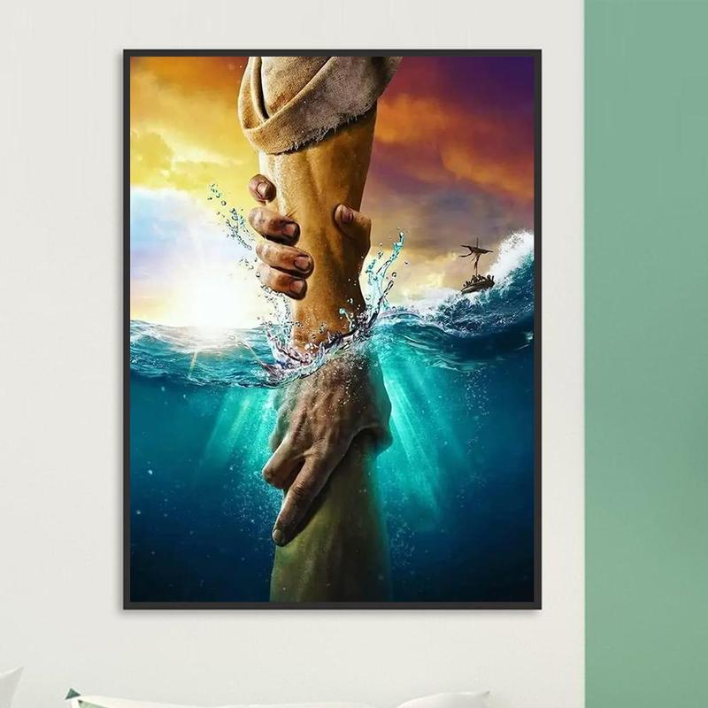 5D Diamond Arts Colorful Painting Kit, Sea Water & Hands Pattern DIY Diamond Art Picture without Frame, Handmade Art Crafts for Home Decor