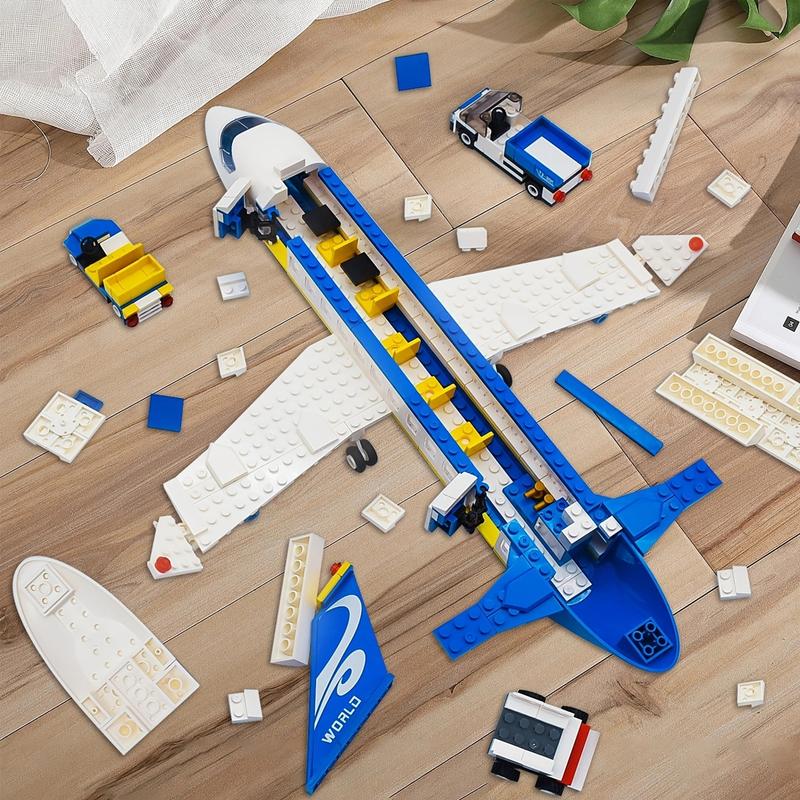 491 Piece City Passenger Airplane Building Set, 6 IN1 Airplane Bricks Toy-Airbus, Creative Building Projects with Shuttle Bus, Baggage Truck, Top STEM Toy for Boy and Girl Ages 6 7 8+