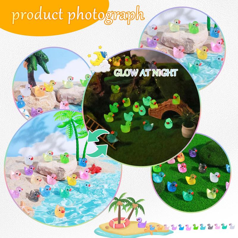 240 Pcs Luminous Mini Resin Ducks Bulk 16 Colors Tiny Duck Glow in The Dark for Garden Micro Landscape Dollhouse Aquarium Potted Ornament Charms Birthday Party DIY Toys Craft Accessories