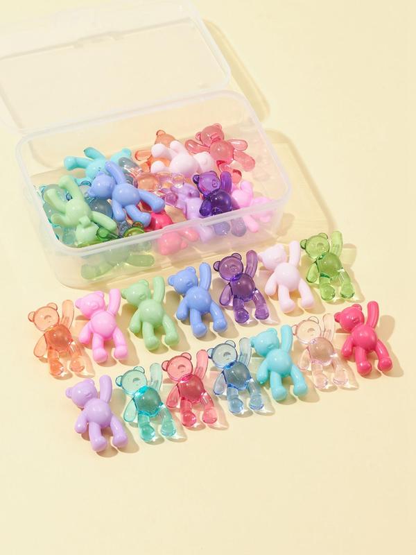 Cute Cartoon Bear Pendants (1 Box), Colorful Bear Pendants for Diy, Opaque & Transparent Acrylic Pendants for Women & Men, Perfect for Necklace and Bracelet Making