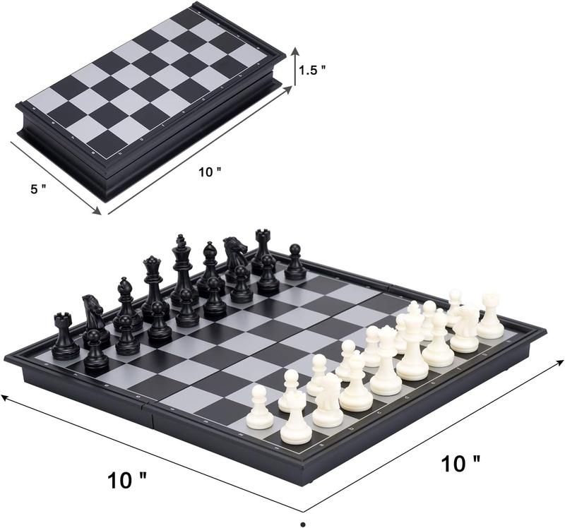 AMEROUS 10 Inches Magnetic Travel Chess Set with Folding Board - 2 Extra Queens - Storage for Pieces - Chess Board Gmaes for Beginner, Kids and Adults