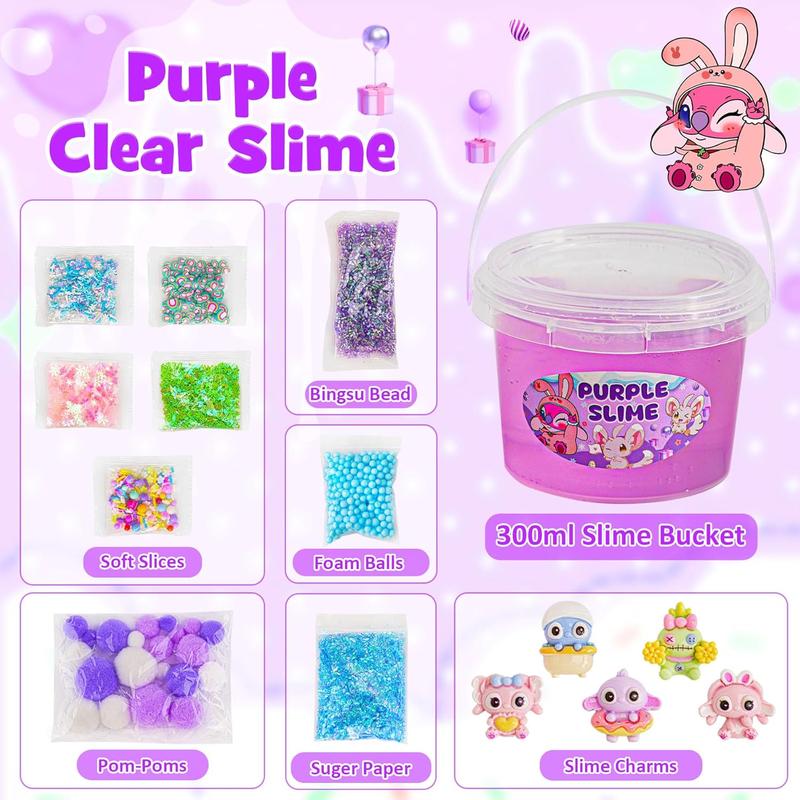 Purple Slime Kit, Clear Slime Bucket, Slime Party Favors for Kids, Crunchy Slime Includes 10 Packs of Slime Add-ins, Sensory Toys Birthday Easter Hallowmas for Girls Gift & Boys Gift