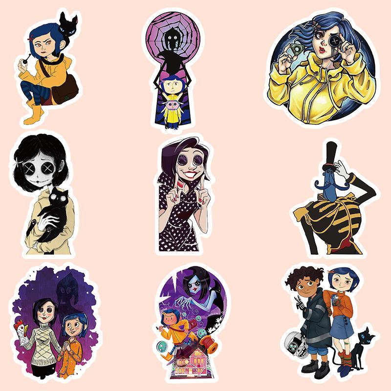 Anime Coraline Graffiti Stickers 53pcs pack Self Adhesive Decorative Stickers, DIY Decals for Water Bottle, Phone Case, Scrapbooking, Journal Making