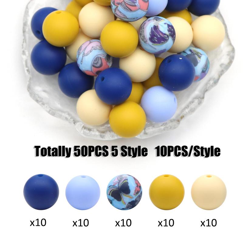 Mixed Color & Pattern Bead, 50pcs set DIY Jewelry Making Supplies, Silicone Round Bead for DIY Necklace Bracelet Keychain Car Decoration