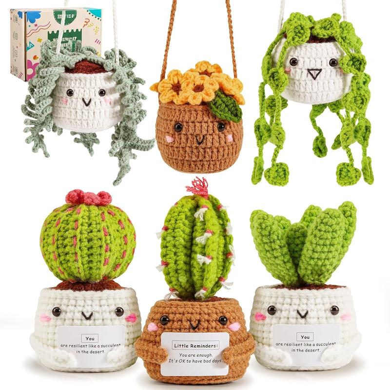 Crochet Kit | Crochet Kit for Beginners | Beginner Crochet Kit with Step by Step Video Lessons | 6 count Potted  and Succulent Family Crochet Kit with Crochet Accessories(40%+ Yarn)