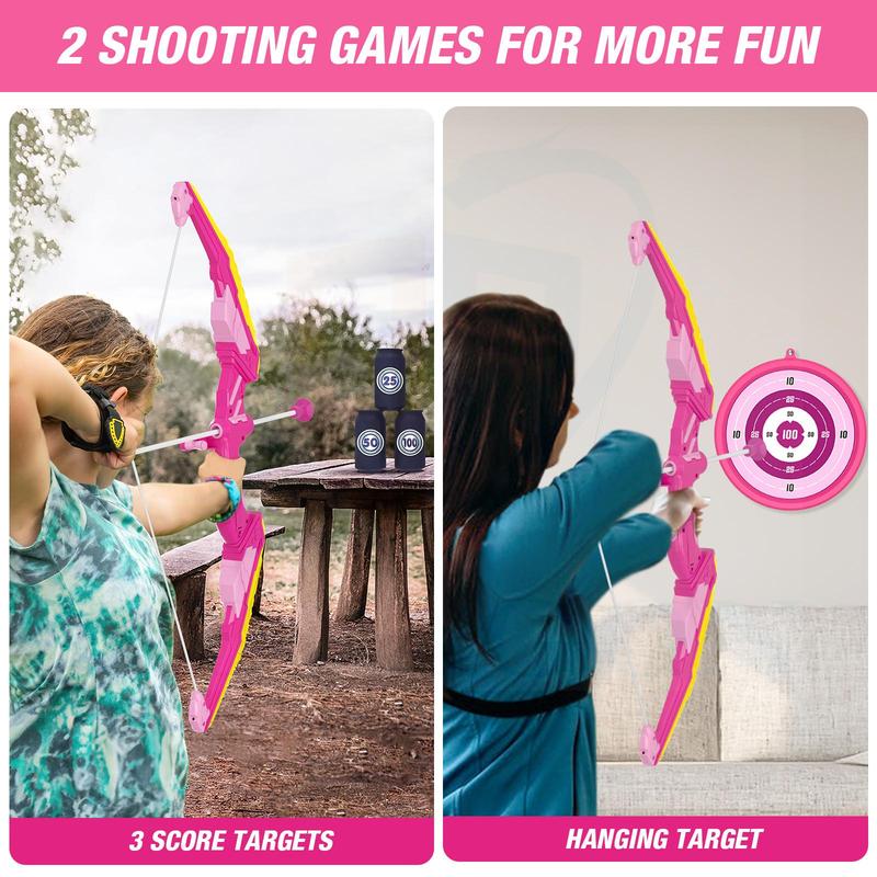 Bow & Arrow Toy Set with Light, 1 Set Creative Shooting Toy with Suction Cup Arrows & Targets & Quiver, Indoor Outdoor Sports Toys