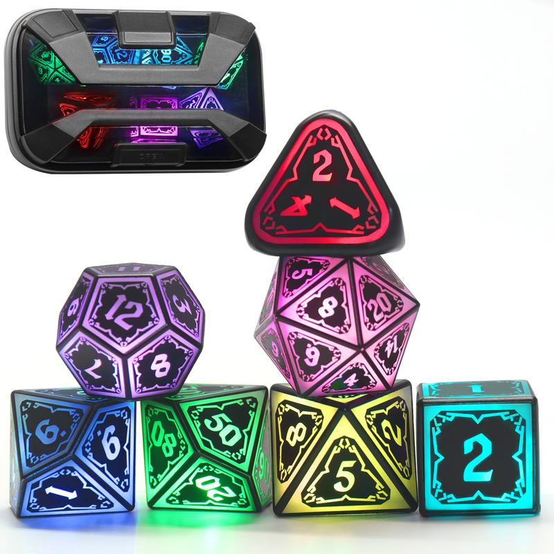 Wireless Light Up Dice Set D&D RGB Cool LED DND Dice with Charging Box Rechargeable 7 Color Polyhedral Role Playing Dice for DND Gifts RPG