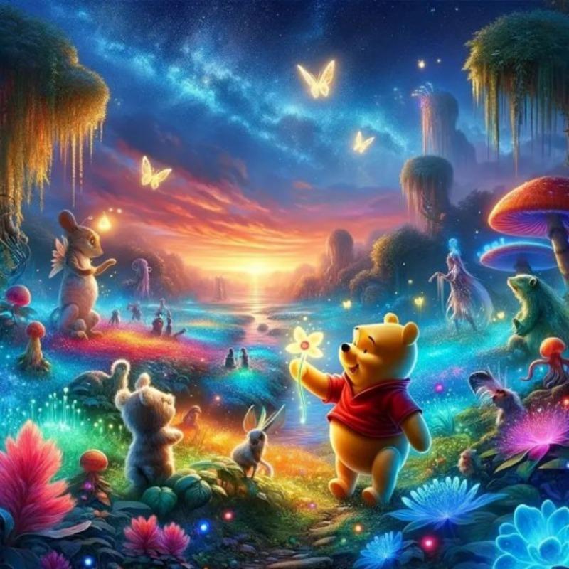 Disney Winnie The Pooh Pattern DIY Diamond Arts Colorful Painting Kit without Frame, 1 Set DIY 5D Diamond Arts Colorful Painting for Bedroom Wall Decor