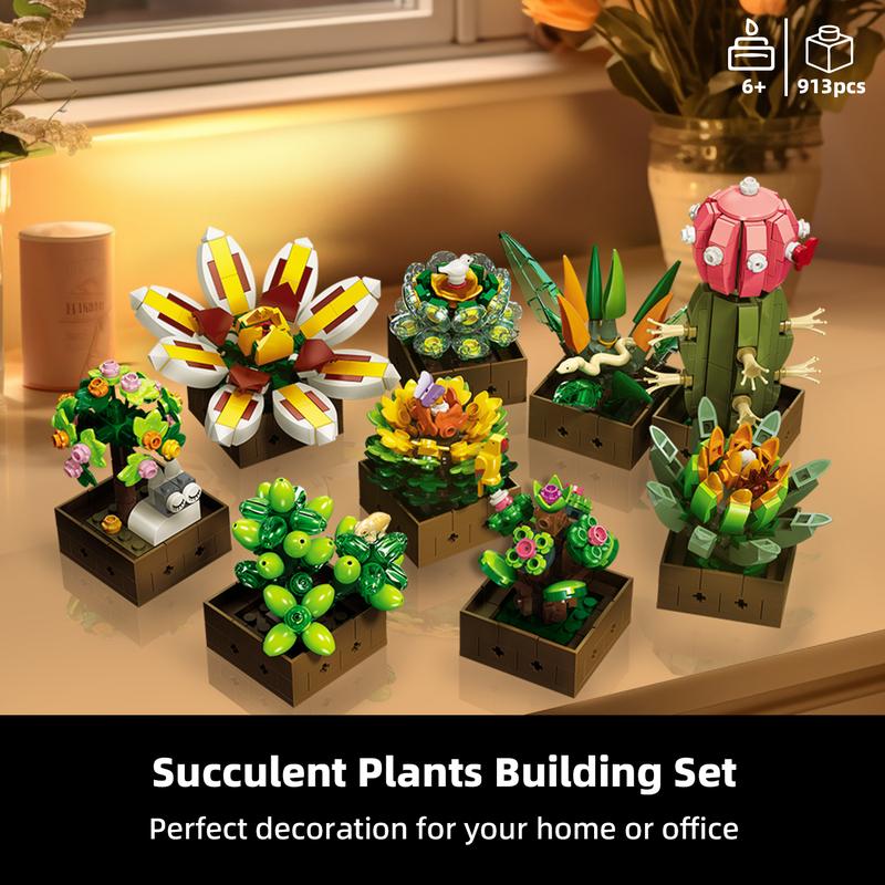 Simulated building blocks, flowers, succulent plants, assembled toys, home decoration ornaments, flower arrangement gifts, Christmas gifts