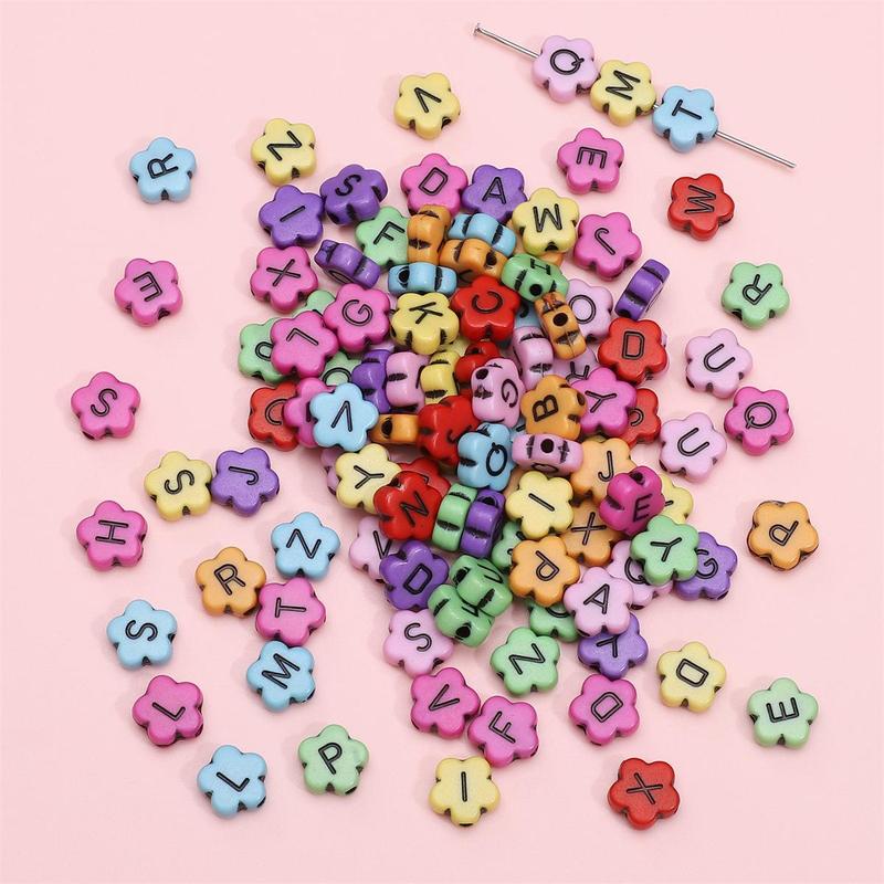 Random Acrylic Flower Letter Beads, 100 300 600pcs Alphabet Letter Multiple Color Plum Blossom Shape Beads, Spacer Beading Material for Jewelry Making