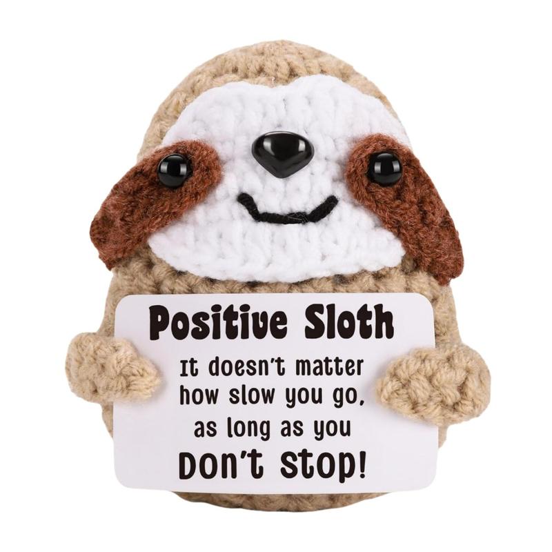 Positive Crochet Sloth, Handmade Emotional Support Knitted Sloth with Positive Card, Cheer Up Gift for Friends Family or Coworkers, Christmas Gift